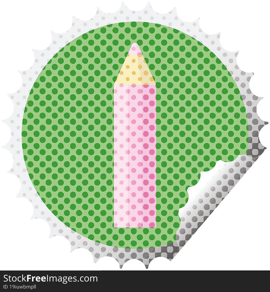 Pink Coloring Pencil Round Sticker Stamp