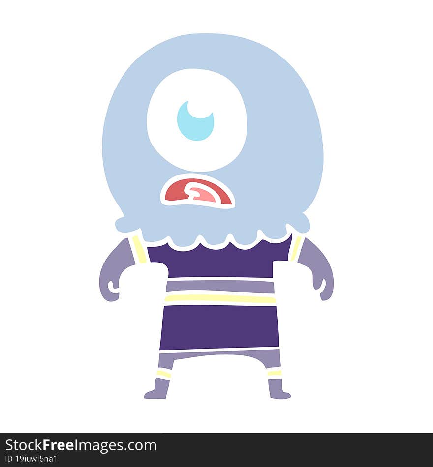 flat color style cartoon cyclops alien spaceman