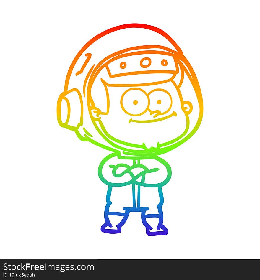 rainbow gradient line drawing of a happy astronaut cartoon