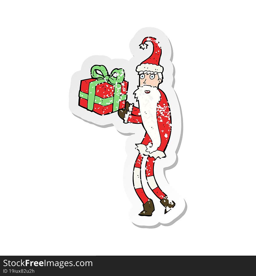 retro distressed sticker of a cartoon santa claus