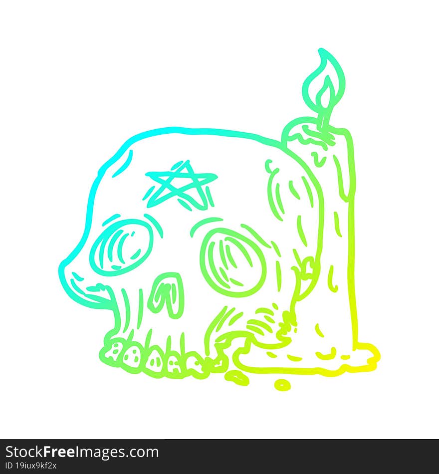 cold gradient line drawing spooky skull and candle