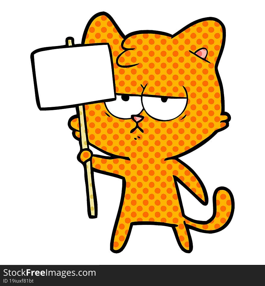 bored cartoon cat with sign post. bored cartoon cat with sign post