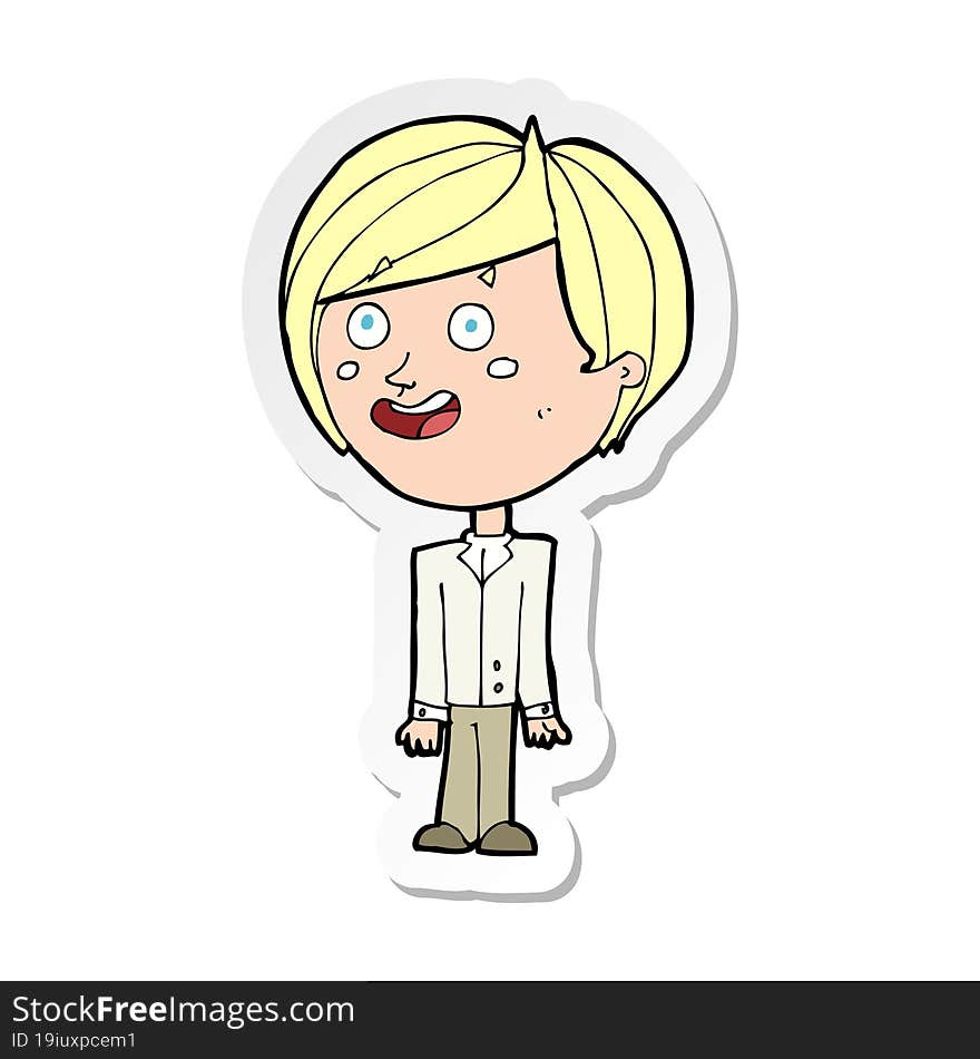 sticker of a cartoon happy surprised boy