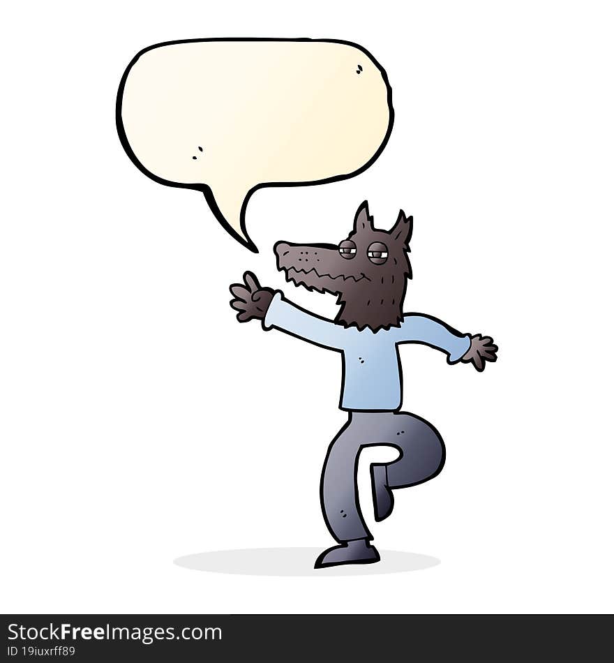 Cartoon Happy Wolf Man With Speech Bubble