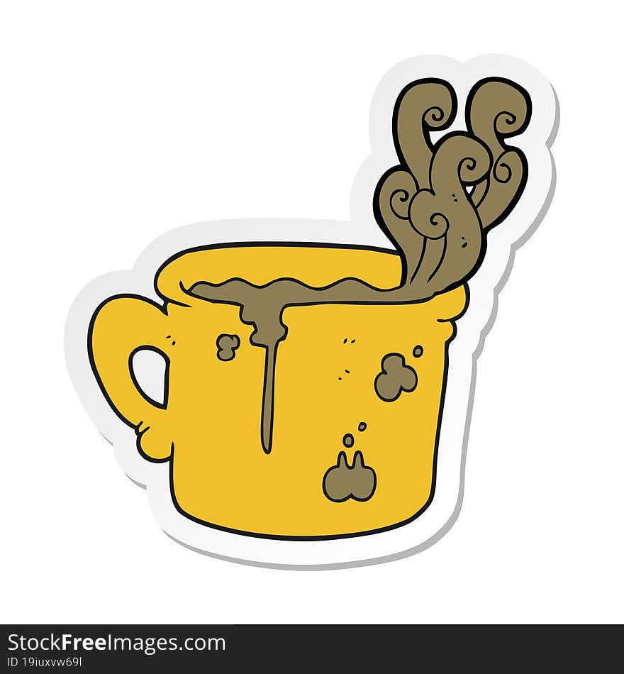 Sticker Of A Cartoon Old Coffee Cup