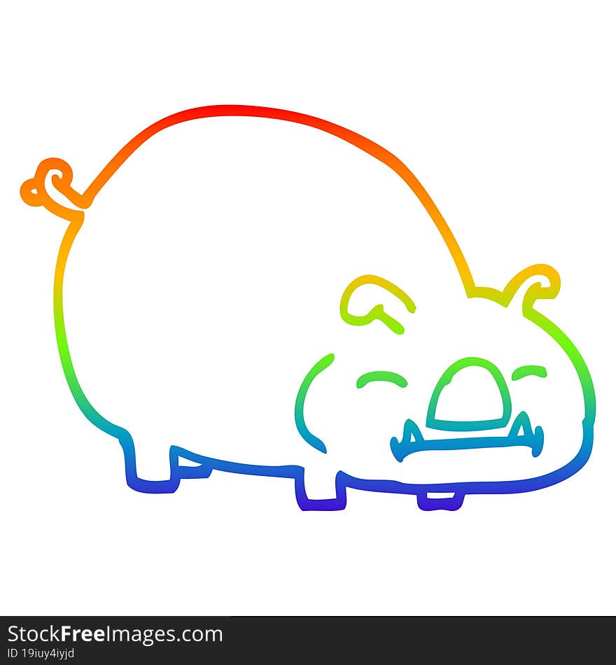 rainbow gradient line drawing of a cartoon pig