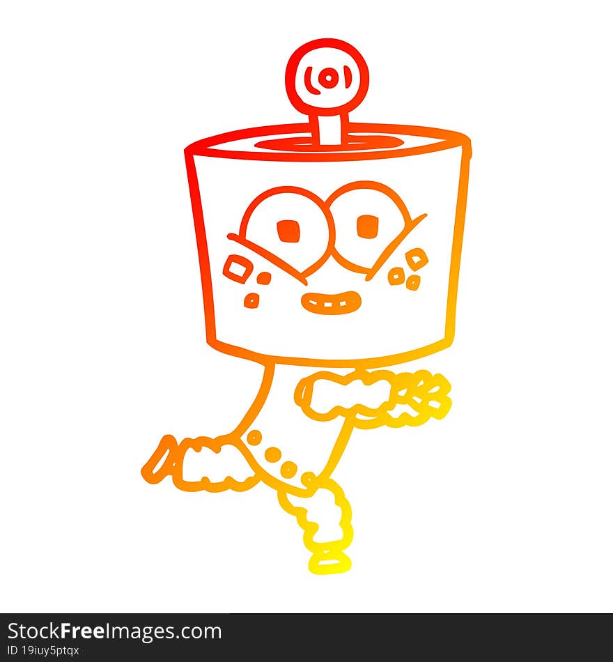 warm gradient line drawing of a happy cartoon robot