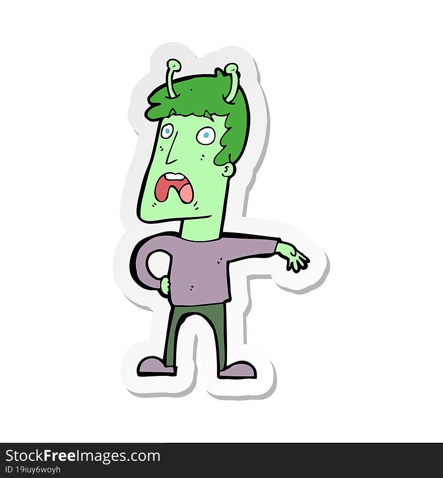 Sticker Of A Cartoon Unhappy Alien