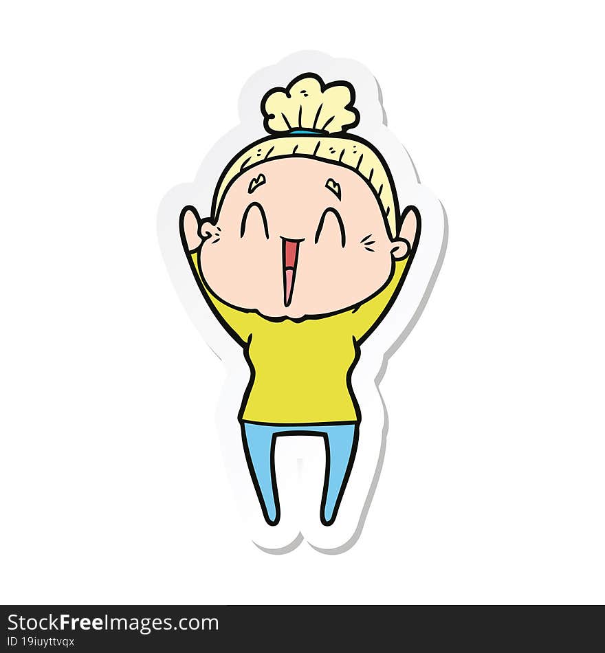 sticker of a cartoon happy old lady