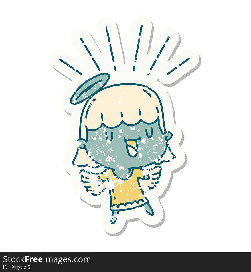 grunge sticker of tattoo style singing angel