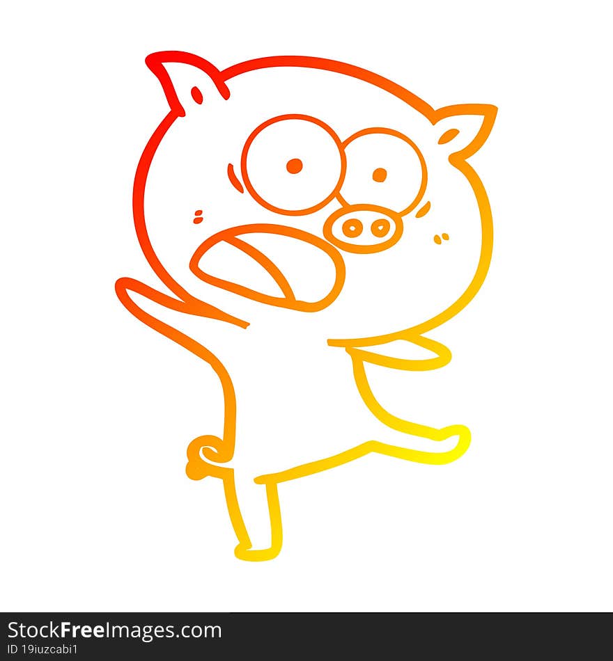 warm gradient line drawing cartoon pig shouting