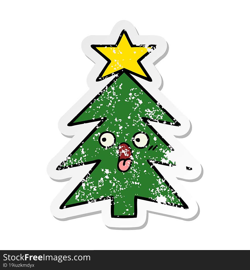 distressed sticker of a cute cartoon christmas tree