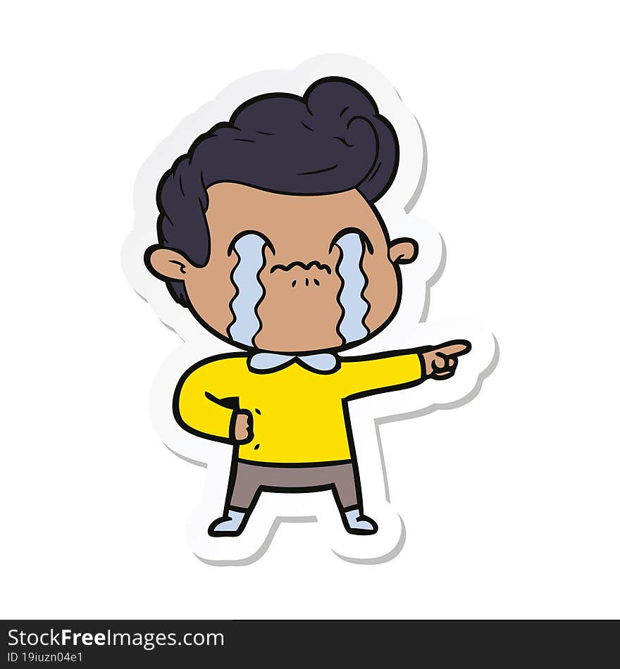 sticker of a cartoon man crying