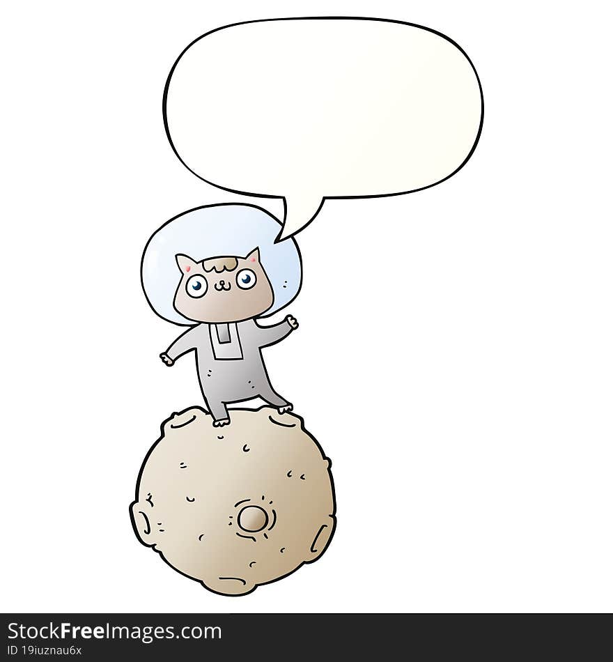 cute cartoon astronaut cat and speech bubble in smooth gradient style