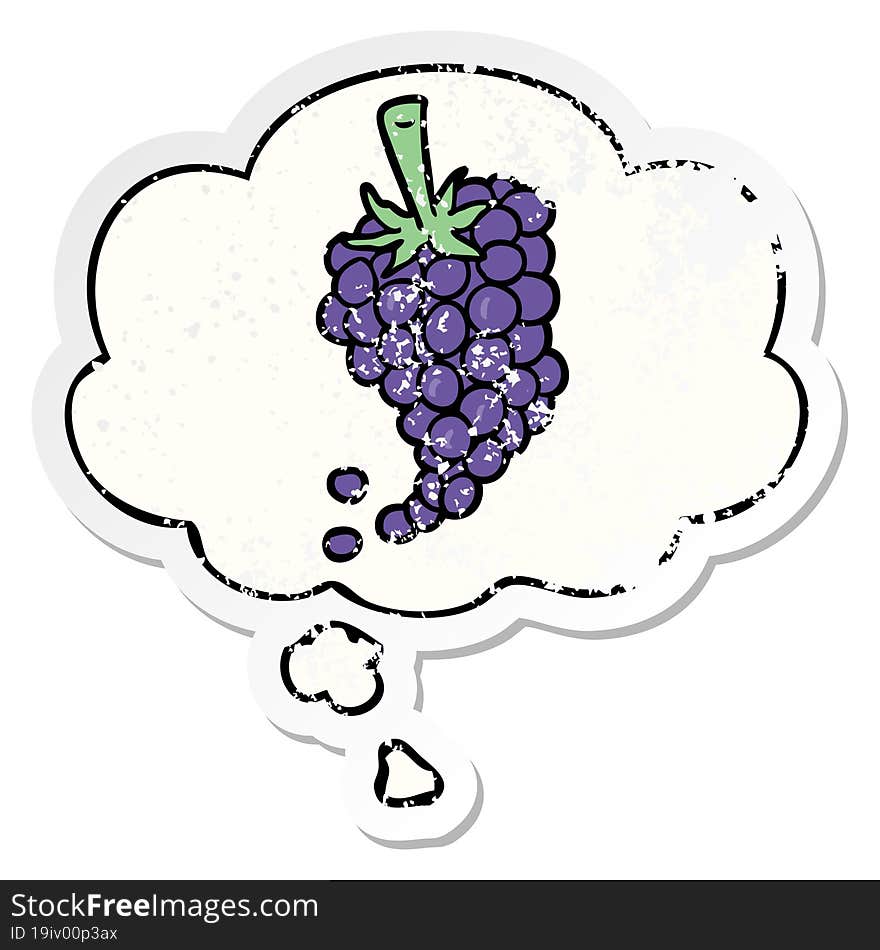 cartoon grapes and thought bubble as a distressed worn sticker