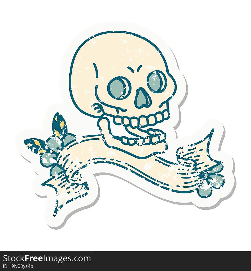 Grunge Sticker With Banner Of A Skull