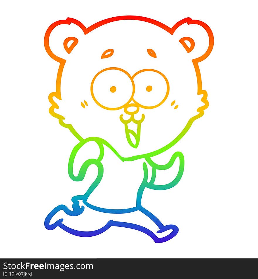 Rainbow Gradient Line Drawing Laughing Teddy  Bear Cartoon