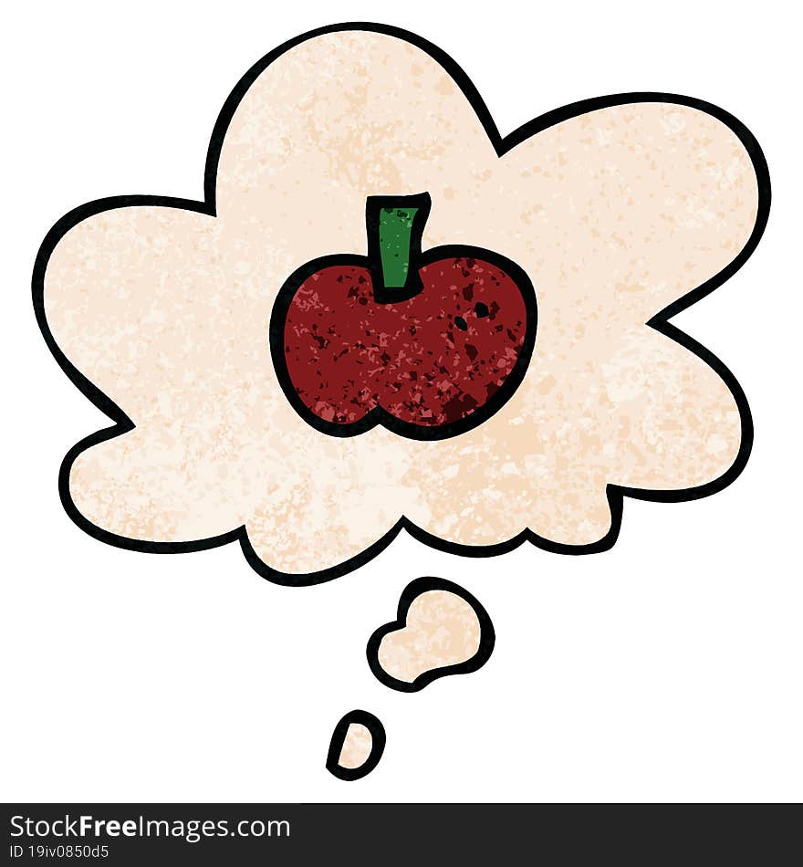 cartoon apple symbol and thought bubble in grunge texture pattern style