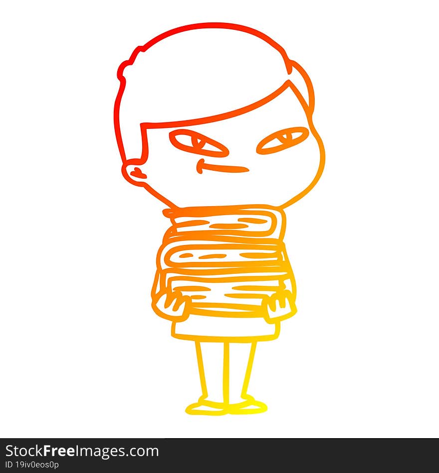 Warm Gradient Line Drawing Cartoon Boy With Books