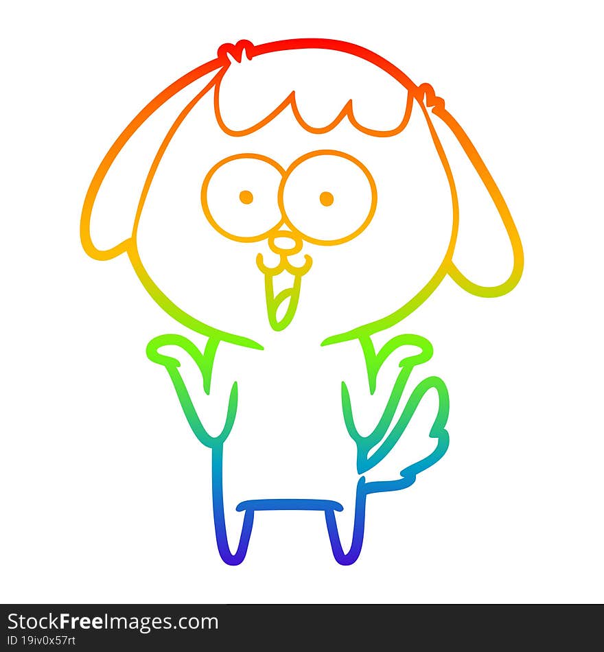 rainbow gradient line drawing of a cute cartoon dog