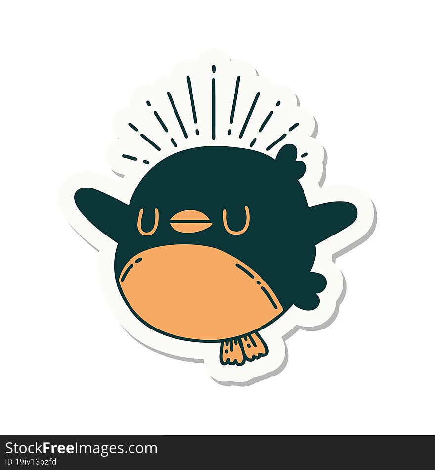 sticker of tattoo style flapping robin