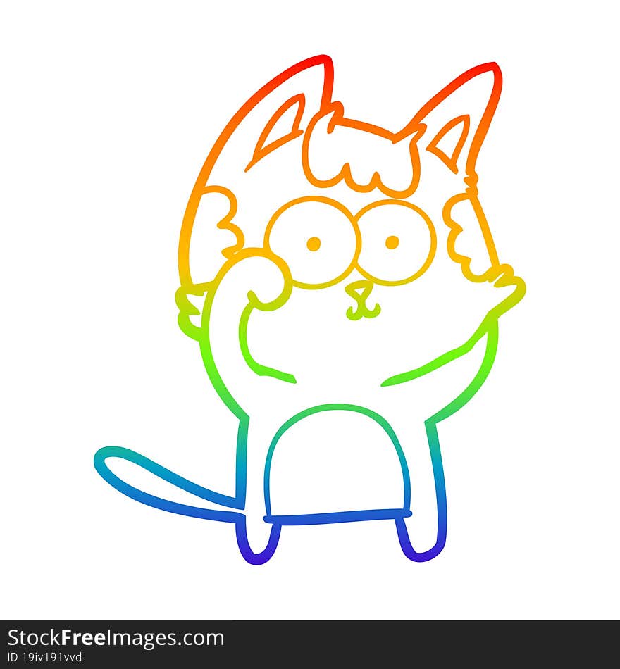 rainbow gradient line drawing of a happy cartoon cat