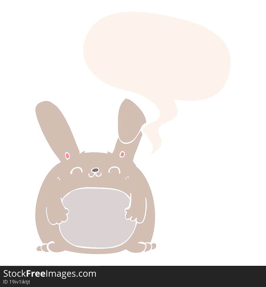 cartoon rabbit with speech bubble in retro style