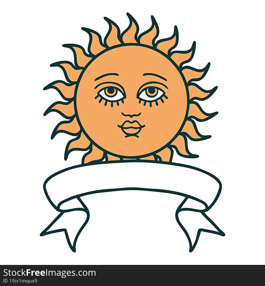 Tattoo With Banner Of A Sun With Face