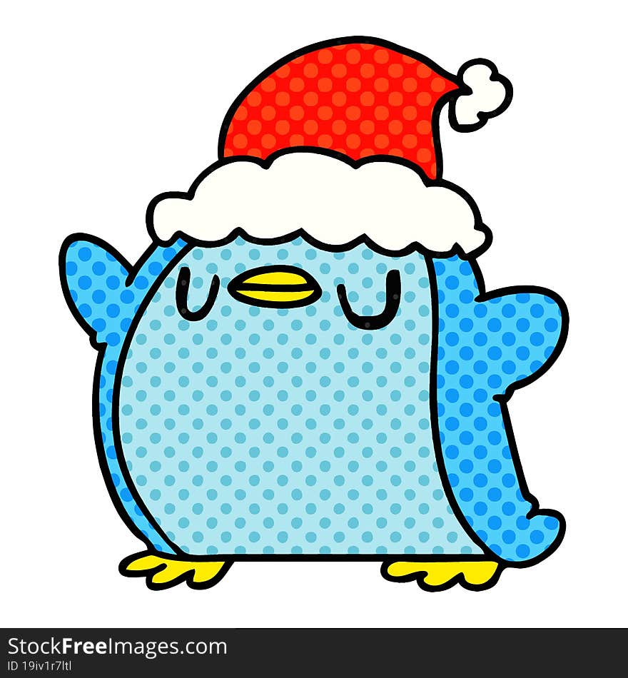 hand drawn christmas cartoon of kawaii penguin