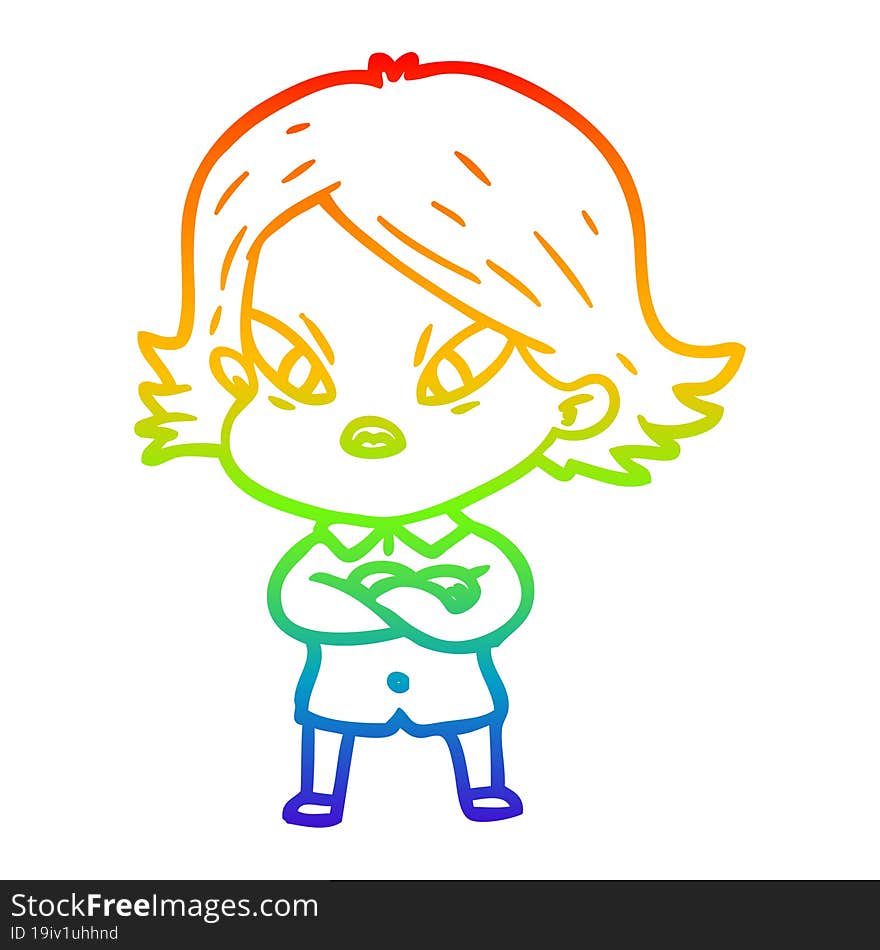 rainbow gradient line drawing of a cartoon stressed woman