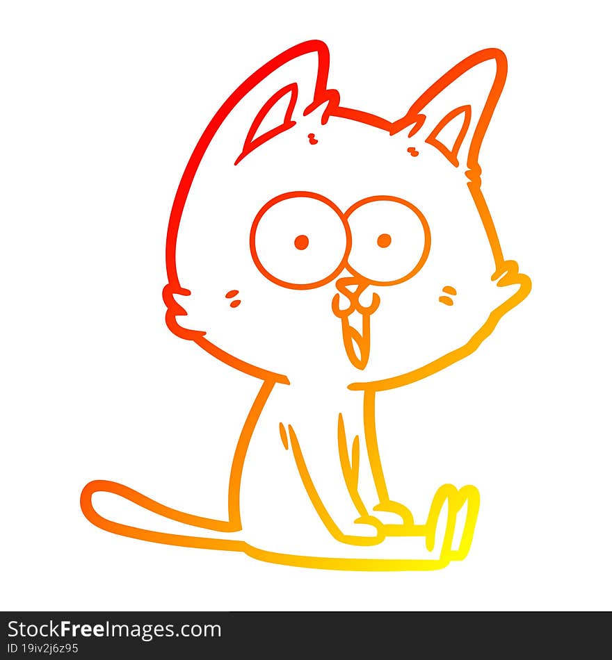 warm gradient line drawing funny cartoon cat sitting