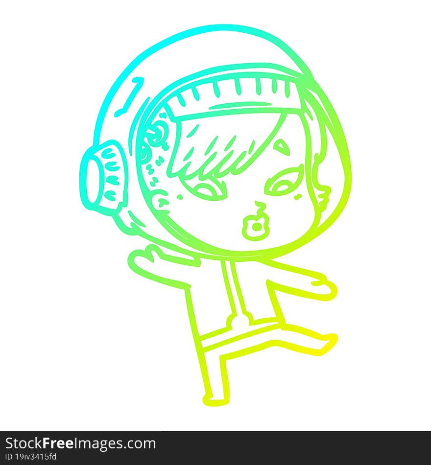 cold gradient line drawing cartoon astronaut woman