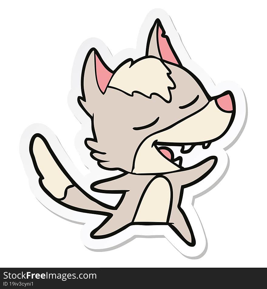 sticker of a cartoon wolf laughing