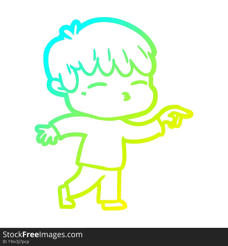 Cold Gradient Line Drawing Cartoon Curious Boy