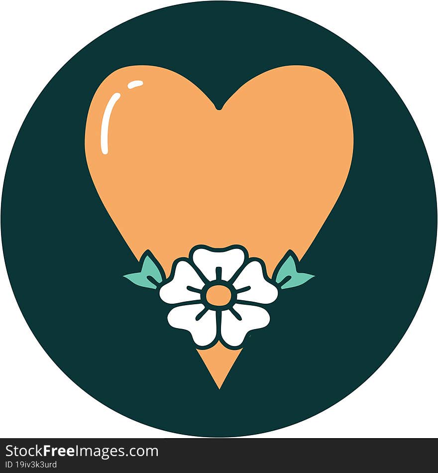 iconic tattoo style image of a heart and flower. iconic tattoo style image of a heart and flower