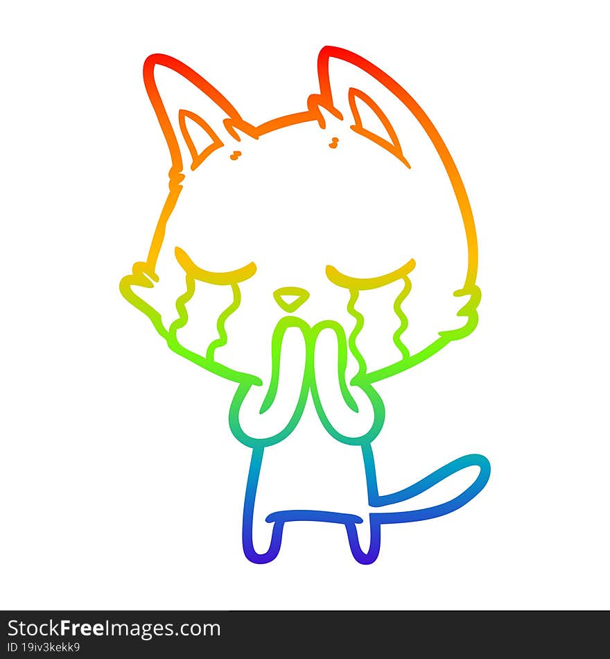 rainbow gradient line drawing crying cartoon cat