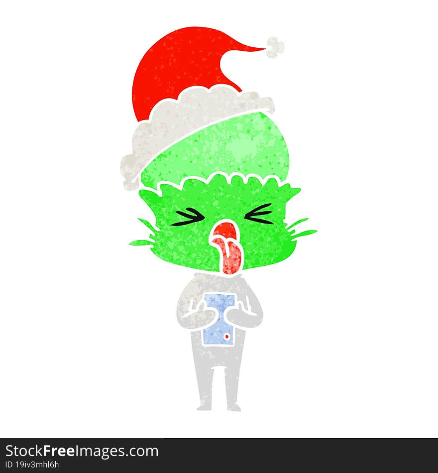 Disgusted Retro Cartoon Of A Alien Wearing Santa Hat