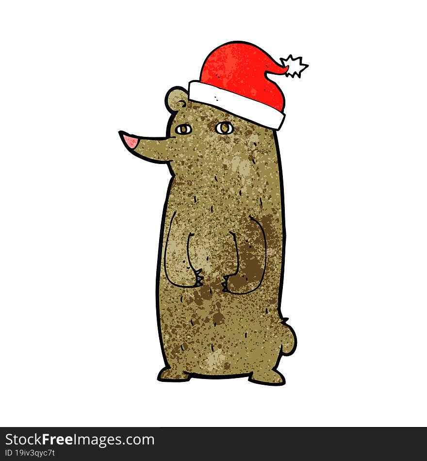 cartoon bear wearing a christmas hat. cartoon bear wearing a christmas hat