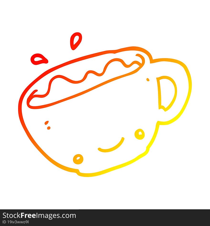 warm gradient line drawing of a cartoon cup of coffee