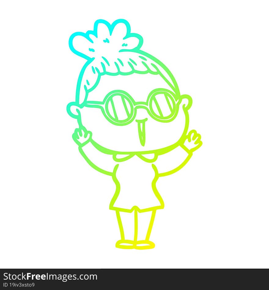 cold gradient line drawing cartoon woman wearing spectacles