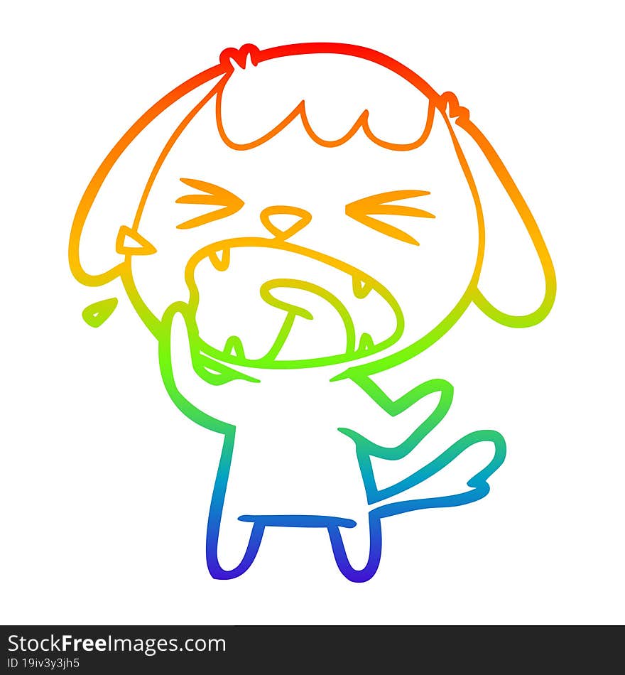 rainbow gradient line drawing of a cute cartoon dog barking