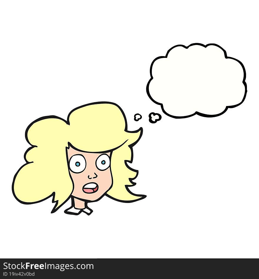 freehand drawn thought bubble cartoon surprised female face