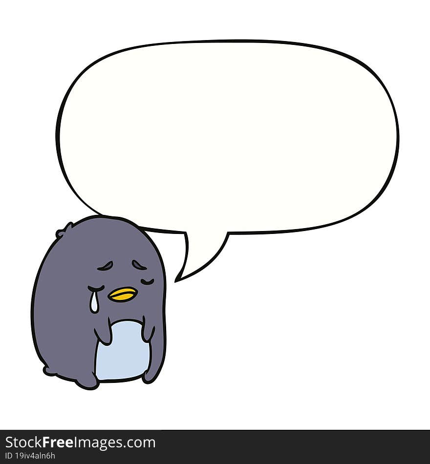 Cartoon Crying Penguin And Speech Bubble