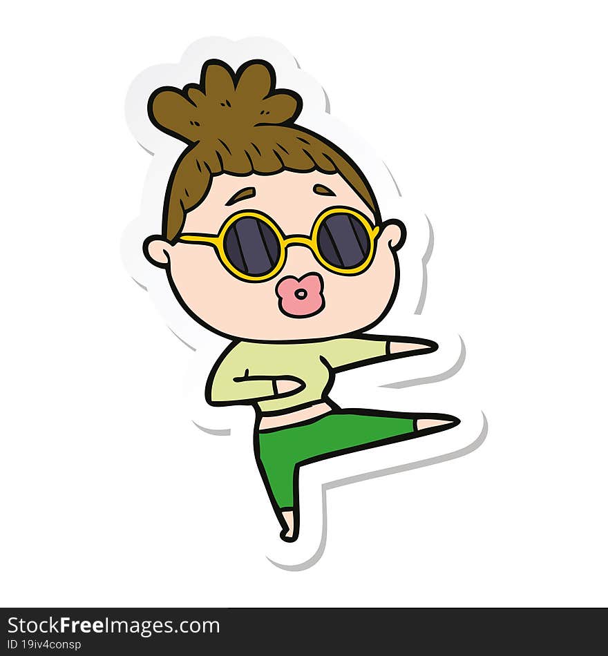 sticker of a cartoon dancing woman wearing sunglasses