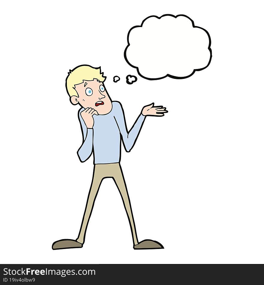 cartoon nervous man with thought bubble