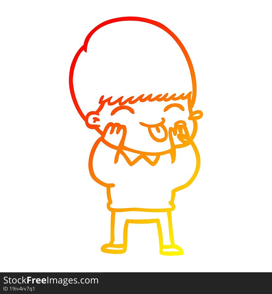 warm gradient line drawing cartoon boy blowing raspberry