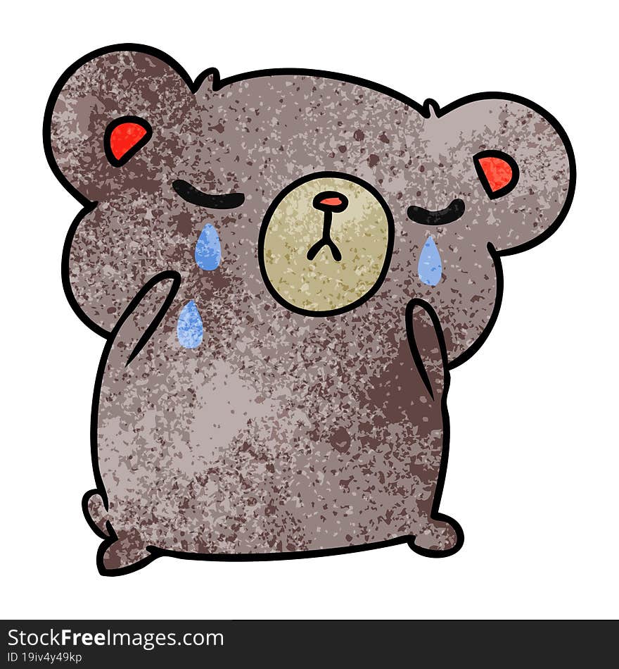 textured cartoon of a cute crying bear