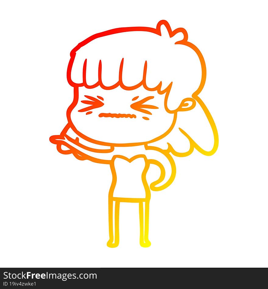 Warm Gradient Line Drawing Cartoon Angry Girl