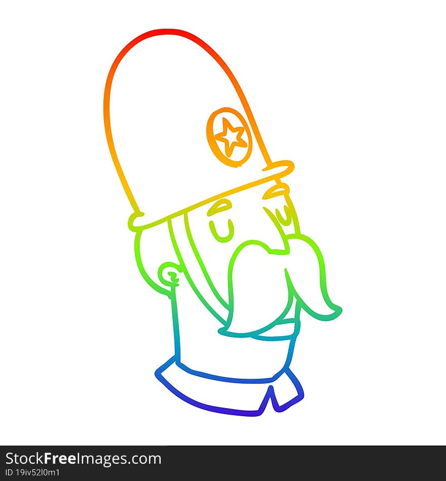 Rainbow Gradient Line Drawing Cartoon Policeman With Mustache