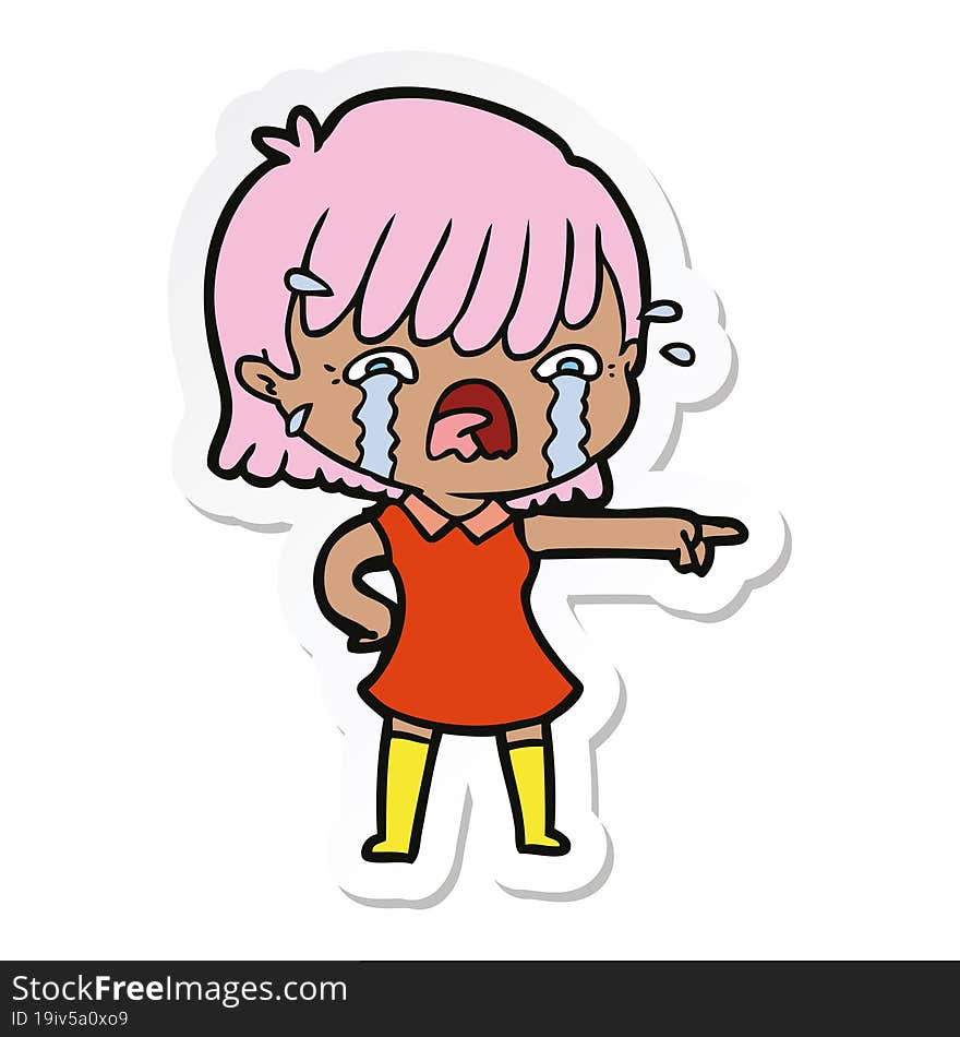 sticker of a cartoon girl crying